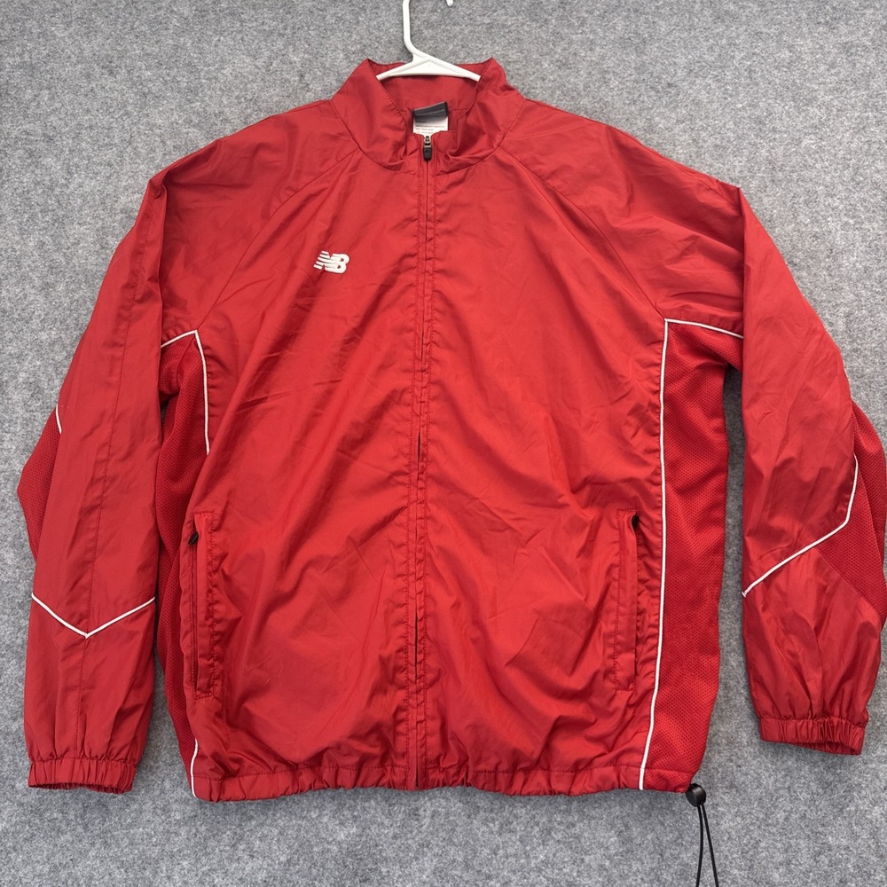 New Balance Windbreaker Jacket Mens L Shirt Red Good Full Zip Mesh Lined Running